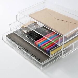 Muji Clear Acrylic Stationary Accessory Makeup Vanity Three Drawer Organizer